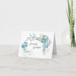 水彩 海の中 クラゲ 感謝カード