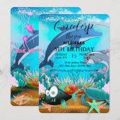 水彩 海の動物 誕生日パーティー 招待状 (正面/裏面)