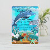 水彩 海の動物 誕生日パーティー 招待状 (スタンド正面)