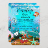 水彩 海の動物 誕生日パーティー 招待状 (正面/裏面)