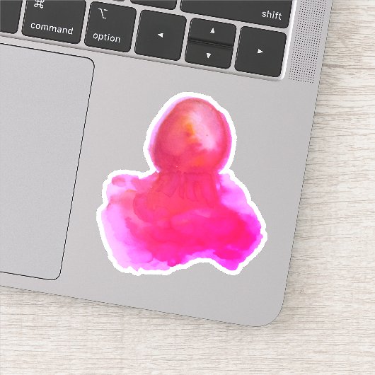 水彩 海の生き物 ホットピンクのクラゲ シール (詳細)