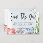 水彩 海岸の誓い更新お祝い セーブザデート (正面/裏面)