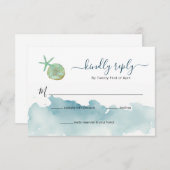 水彩 海洋 ビーチ ウェディング RSVP (正面/裏面)