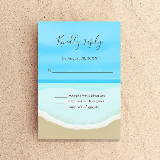 水彩 海辺 ウェディング 返信カード