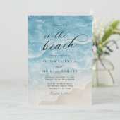 水彩 海辺 エレガント スクリプト ウェディング 招待状 (スタンド正面)