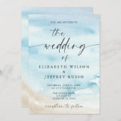 水彩 海 夏 ビーチ ウェディング 招待状 (正面/裏面)