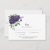 水彩 深紫色バラ 緑の葉 RSVP (正面)