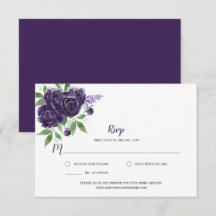 水彩 深紫色バラ 緑の葉 RSVP