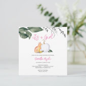 水彩 秋の森の赤ちゃん女の子のシャワー 招待状 (スタンド正面)