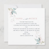 水彩 秋の緑のユーカリとローズゴールド 招待状 (裏面)