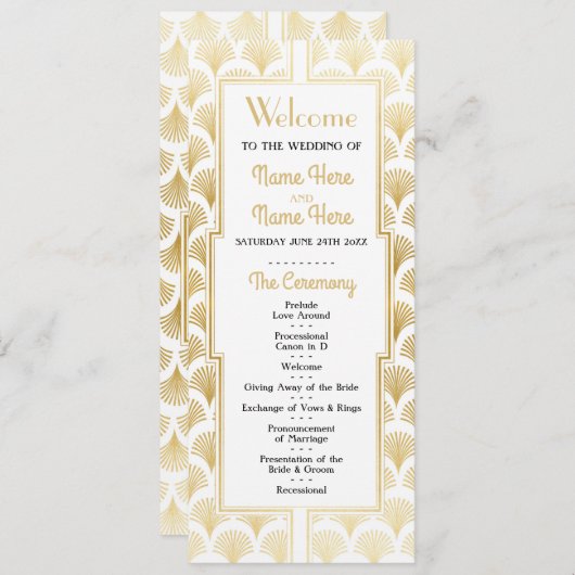 水彩 結婚式プログラム 1920年代 アートデコ ゴールド プログラム (正面/裏面)