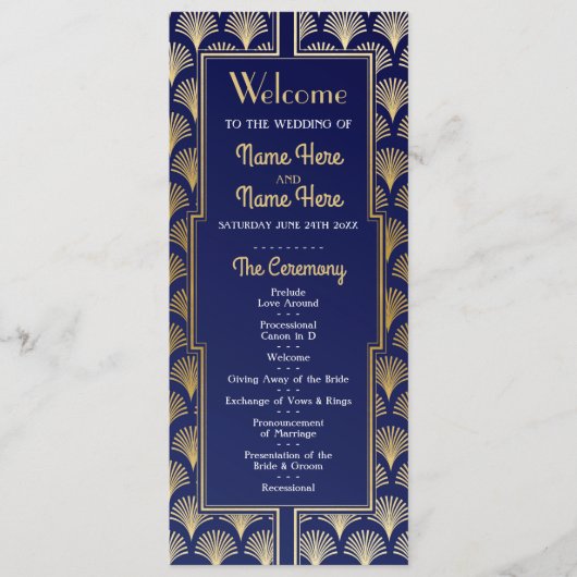 水彩 結婚式プログラム 1920年代 アートデコ ゴールド プログラム (正面)