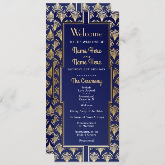 水彩 結婚式プログラム 1920年代 アートデコ ゴールド プログラム (正面/裏面)