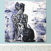 水彩 – 自然レディ – ブラック&ホワイト キャンバスプリント (インサイチュ (ウッドフロア))