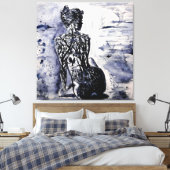 水彩 – 自然レディ – ブラック&ホワイト キャンバスプリント (インサイチュ (寝室))