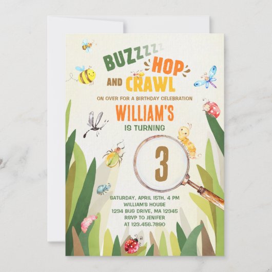 水彩 虫少年 誕生日 招待状 (正面)