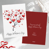 水彩 赤いハートの木 ハッピー バレンタインデー シーズンカード