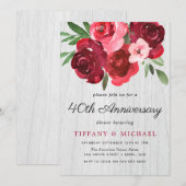 水彩 赤いバラのクラシックな40周年記念 招待状 (正面/裏面)
