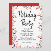水彩 赤い ホリデーパーティー 冬の実 葉 招待状 (正面/裏面)