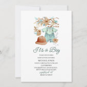 水彩 赤ちゃん男の子服 ベビーシャワー 招待状 (正面)
