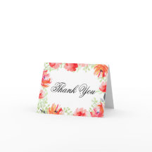 水彩 赤とオレンジのポピー 花 ありがとう