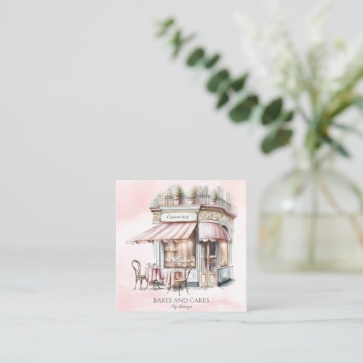 水彩、赤面ピンク、ベーカリーQRコード スクエア名刺 (スタンド正面)