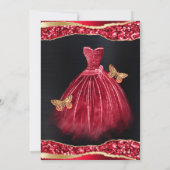水彩 赤 & ゴールド グリッター ドレス キンセアニエラ 招待状 (裏面)