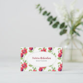 水彩(赤)ポピーフローラアート(白)楕円 名刺 (スタンド正面)