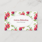 水彩(赤)ポピーフローラアート(白)楕円 名刺 (正面)