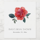 水彩 赤 緑 ローズ フラワーブライダルシャワー ワインラベル (シングルラベル)
