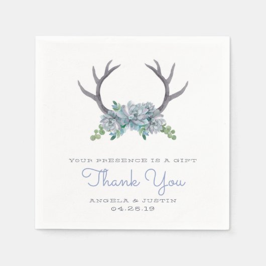 水彩〔雄ジカの〕枝角とエチェヴェリアの国の結婚式 スタンダードカクテルナプキン (正面)