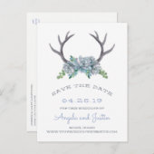 水彩〔雄ジカの〕枝角とエチェヴェリアの国の結婚式 案内ポストカード (正面/裏面)