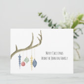 水彩〔雄ジカの〕枝角とオーナメントクリスマスカード シーズンカード (スタンド正面)