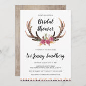 水彩〔雄ジカの〕枝角ボヘミアンカントリーブライダルシャワー 招待状 (正面/裏面)