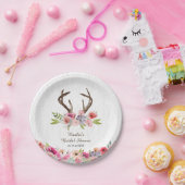水彩〔雄ジカの〕枝角ワイルドフラワーボイフェイクシャワー ペーパープレート (パーティー)