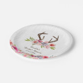 水彩〔雄ジカの〕枝角ワイルドフラワーボイフェイクシャワー ペーパープレート (アングル)