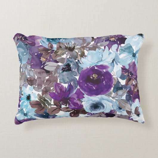 水彩（青と紫）フローラアクセント枕 アクセントクッション (正面)