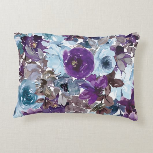 水彩(青と紫)フローラアクセント枕 アクセントクッション (裏面)