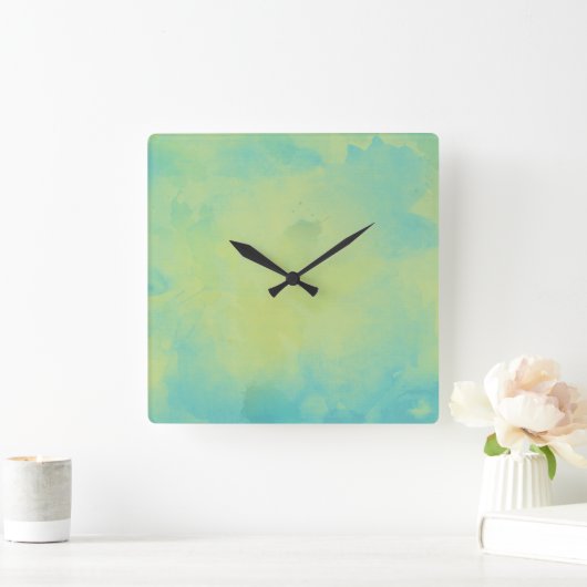 水彩(青と緑) スクエア壁時計 (ホーム)