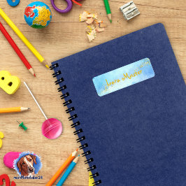 水彩 – 青 – 金ゴールドグリッター ラベル