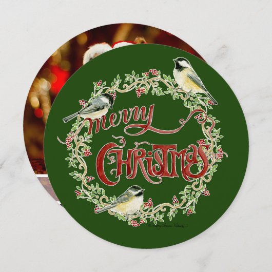 水彩《鳥》アメリカゴガラバーズメリークリスマスリース シーズンカード (正面/裏面)