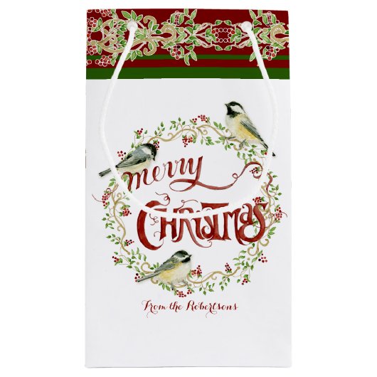 水彩《鳥》アメリカゴガラバーズメリークリスマスリース スモールペーパーバッグ (裏面)