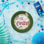 水彩《鳥》アメリカゴガラバーズメリークリスマスリース ペーパープレート (パーティー)