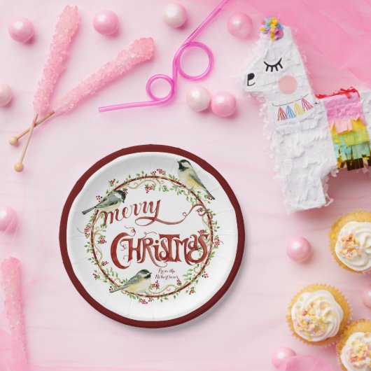 水彩《鳥》アメリカゴガラバーズメリークリスマスリース ペーパープレート (パーティー)