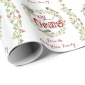 水彩《鳥》アメリカゴガラバーズメリークリスマスリース ラッピングペーパー (ロールコーナー)