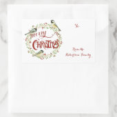 水彩《鳥》アメリカゴガラバーズメリークリスマスリース 長方形シール (バッグ)