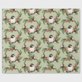 水彩《鳥》アメリカゴガラバードクリスマスリース ラッピングペーパー (フラット)