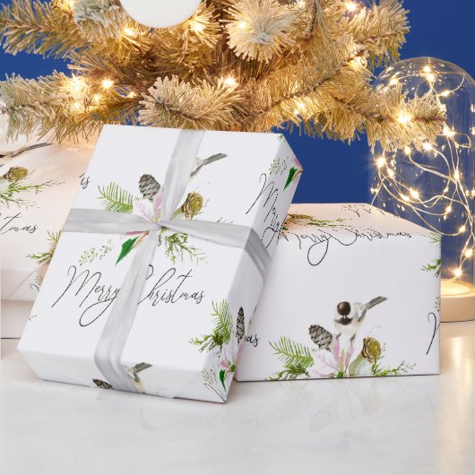 水彩《鳥》アメリカゴガラ鳥自然アート ラッピングペーパー (クリスマス)