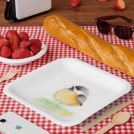 水彩《鳥》アメリカゴガラ ペーパープレート (ピクニック)