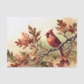 水彩（鳥）ショウジョウコウカンチョウと秋オーク葉ズのデカップ 薄葉紙 (正面)